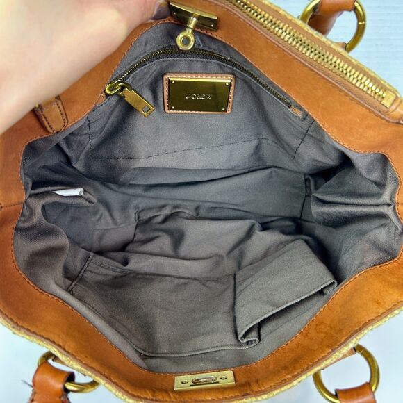 J.Crew Brompton Woven Straw Leather Hobo Shoulder Bag Brown Tan Gold Purse Boho - Picture 7 of 16